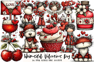 Whimsical Valentine's Day Clipart, an Illustration by OK Design