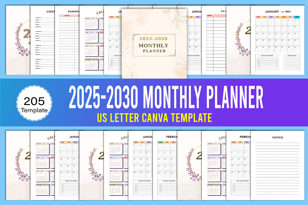 2025-2030 monthly planner Canva, a Stationery Template by Designmela01 (Photo 1 of 10)