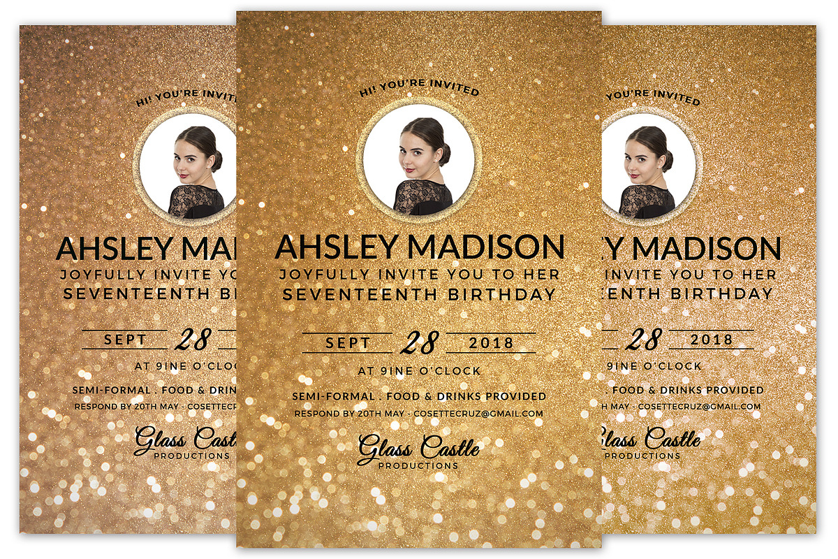 Golden Birthday Invitation, a Card Template by KiraYamato Design Studio