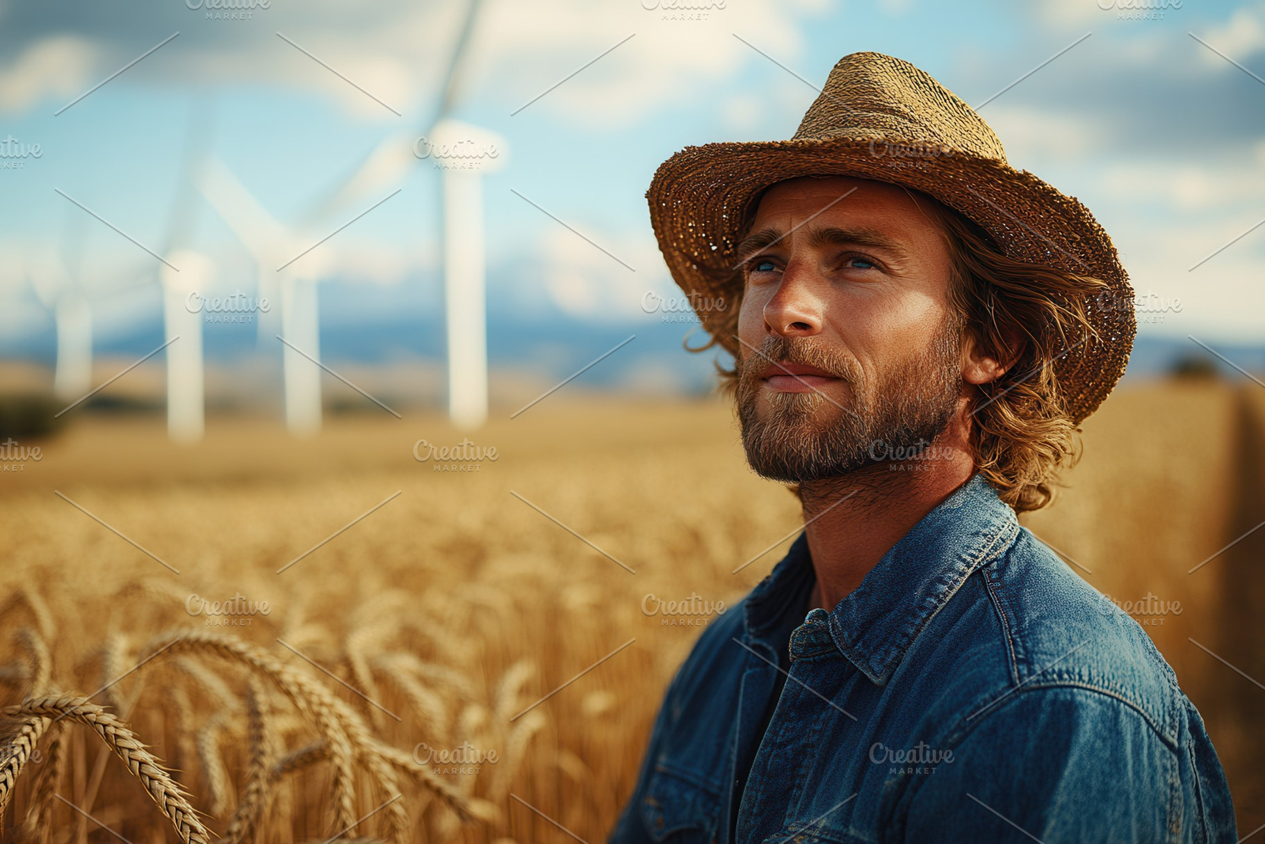 Man in straw hat enjoys the beauty o, a Photo by Tanuart