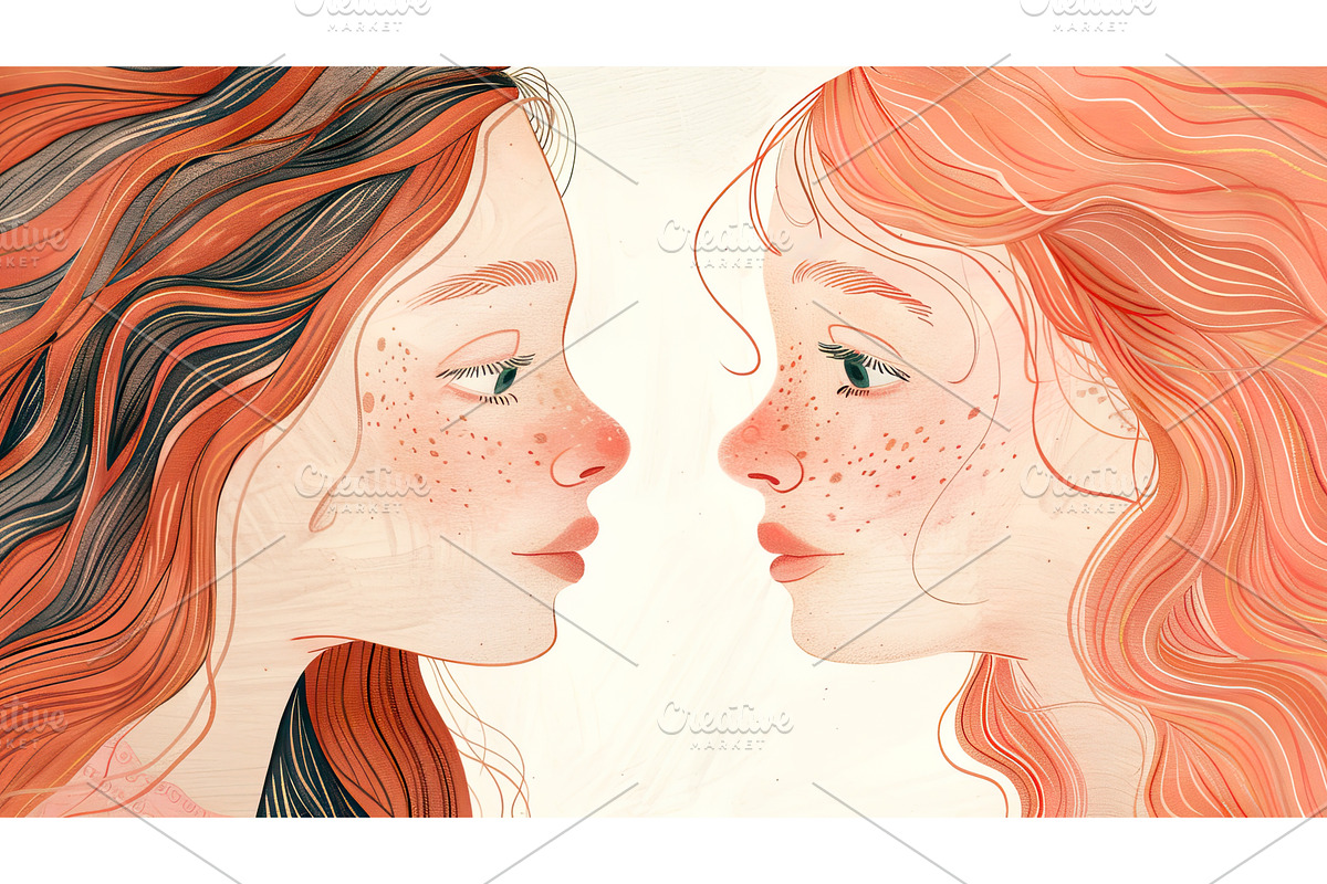 Two facing girls with freckles red, an Illustration by Lermont51