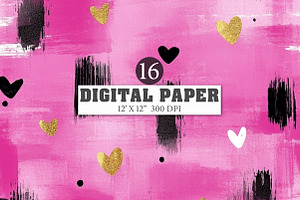 Valentines Brushstroke Digital paper, an Illustration by Designworld