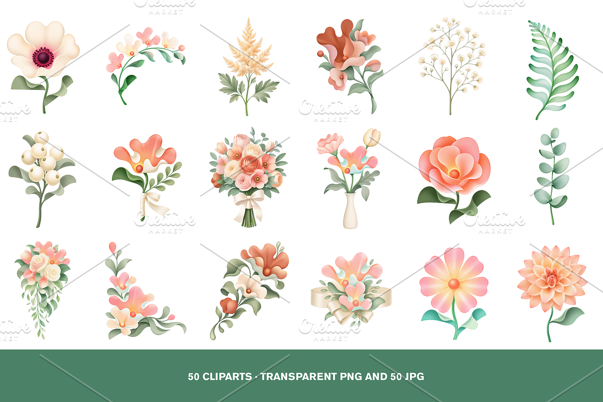 50 Gradient Wedding Floral Clipart, a Decorative Illustration by Luxe (Photo 2 of 4)