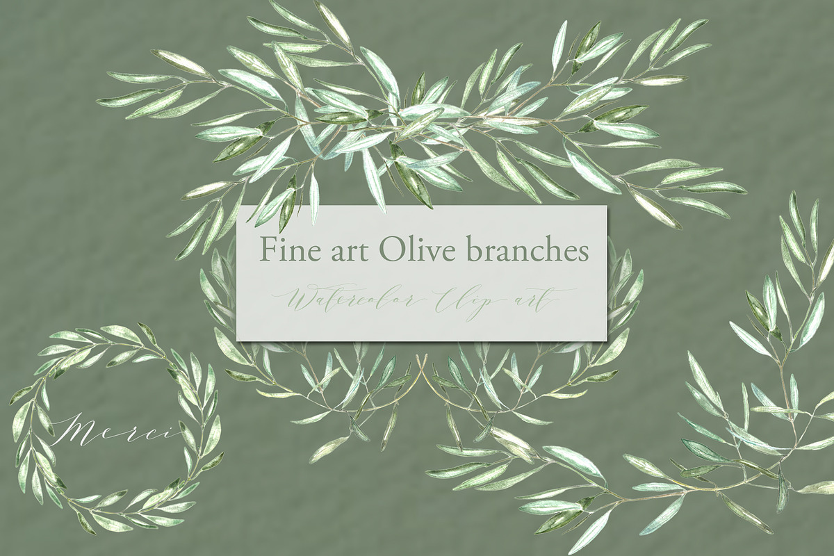 Olive branches. Watercolor clipart., an Illustration by LABFcreations (Photo 4 of 4)