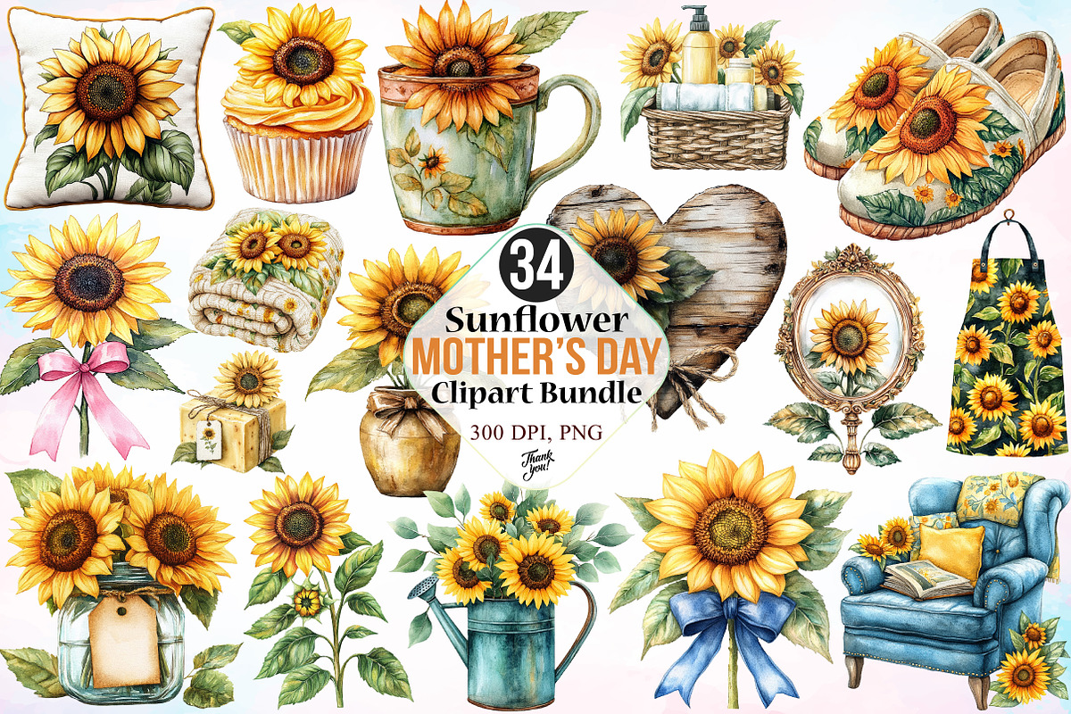 Sunflower Mother’s Day Clipart PNG, an Illustration by Canvas Craft (Photo 1 of 3)