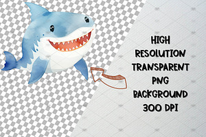 Watercolor Baby Shark Clipart Set