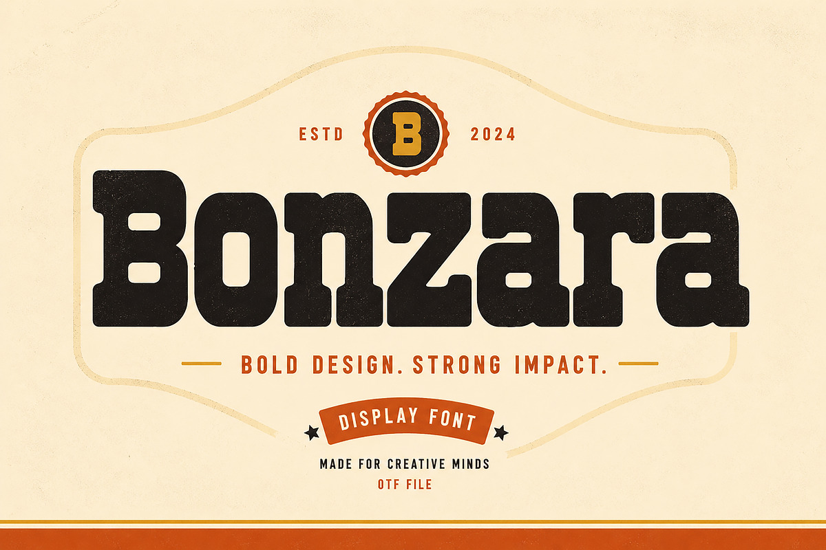 Bonzara – Bold Retro Display Font, a Slab Serif Font by Wow Magic (Photo 1 of 4)