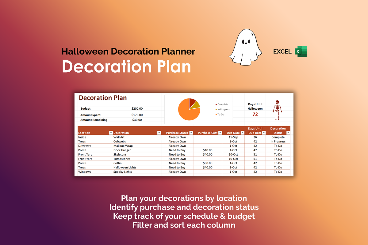 Halloween Decoration Planner - Excel preview 2
