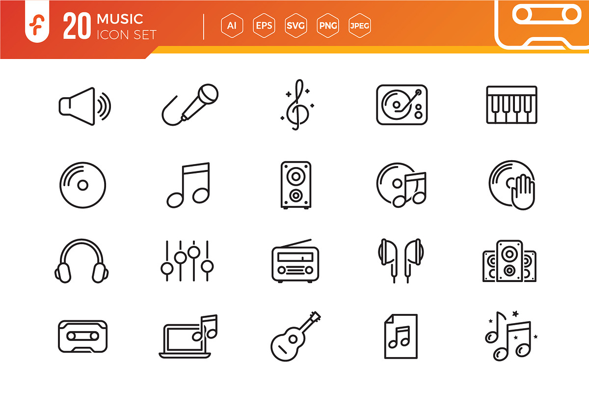 Music web icon set, an Outline Icon by ft.studio