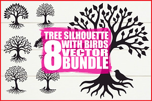 Tree Silhouette with Birds Bundle, an Illustration by Designs_River
