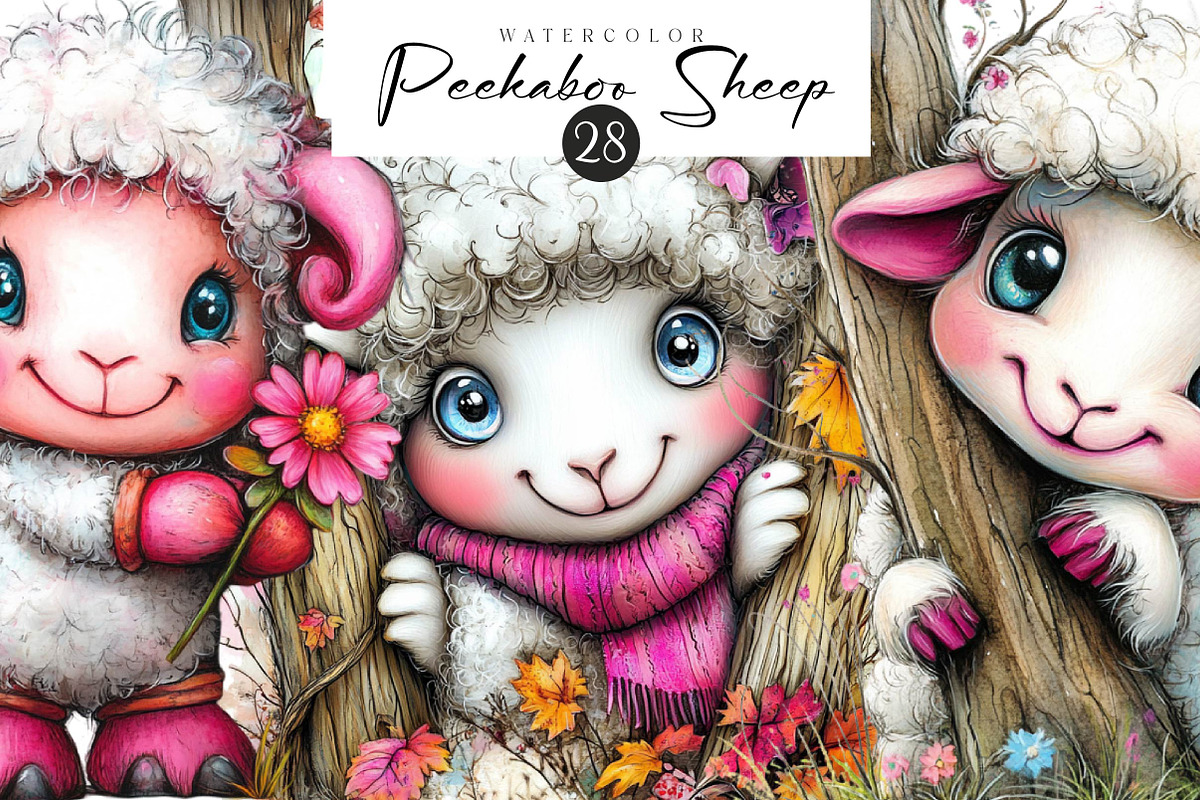 Peekaboo Sheep Clipart, an Illustration by CreationArt (Photo 1 of 6)