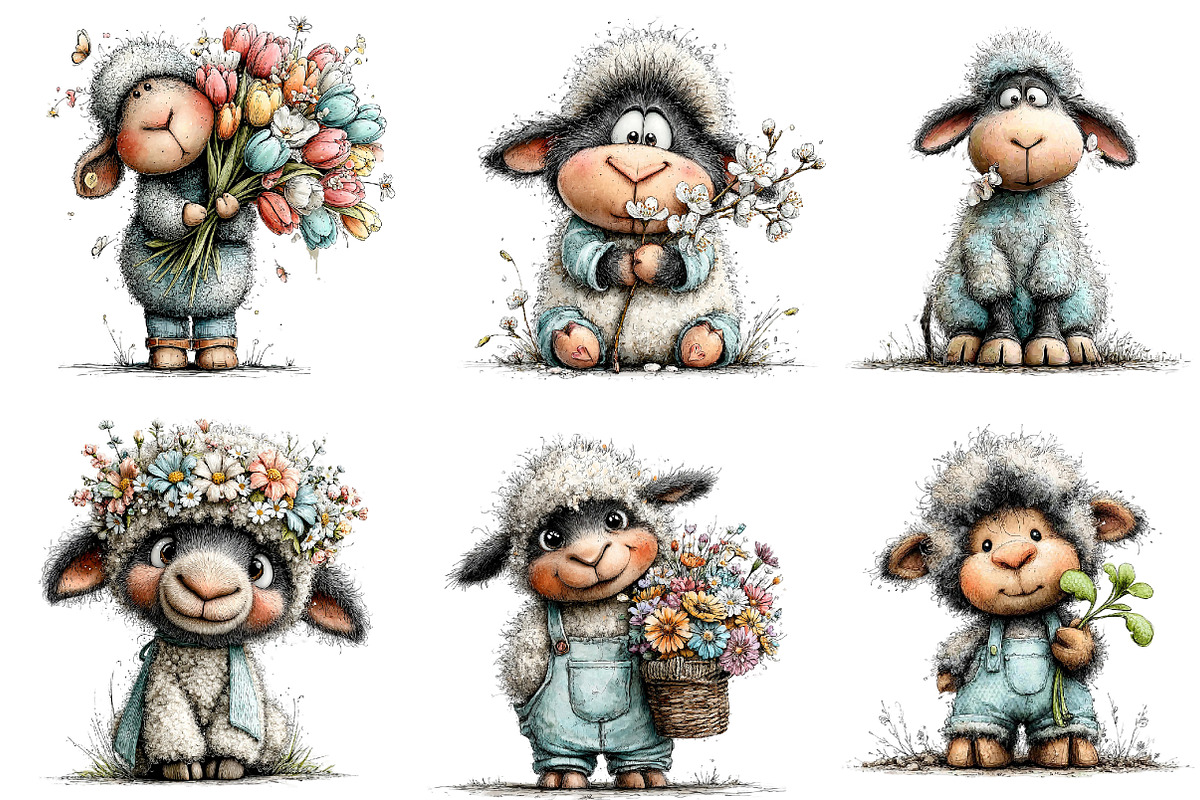 Whimsical Spring Sheep Clipart, an Illustration by Dream Creation (Photo 4 of 7)