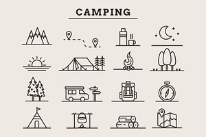 Camping line icon set, an Outline Icon by Saba Vector