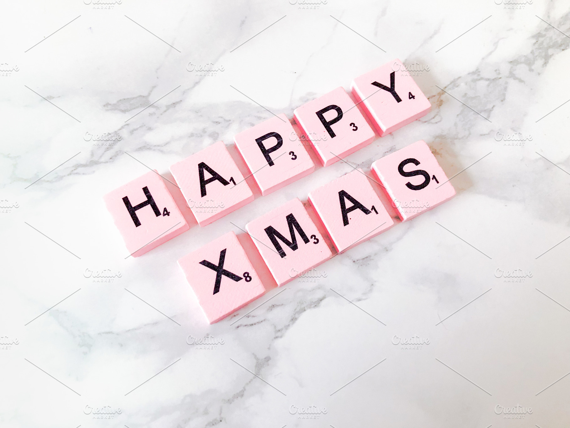Happy Xmas in Pink Scrabble Letters, a Business Photo by very simple photos