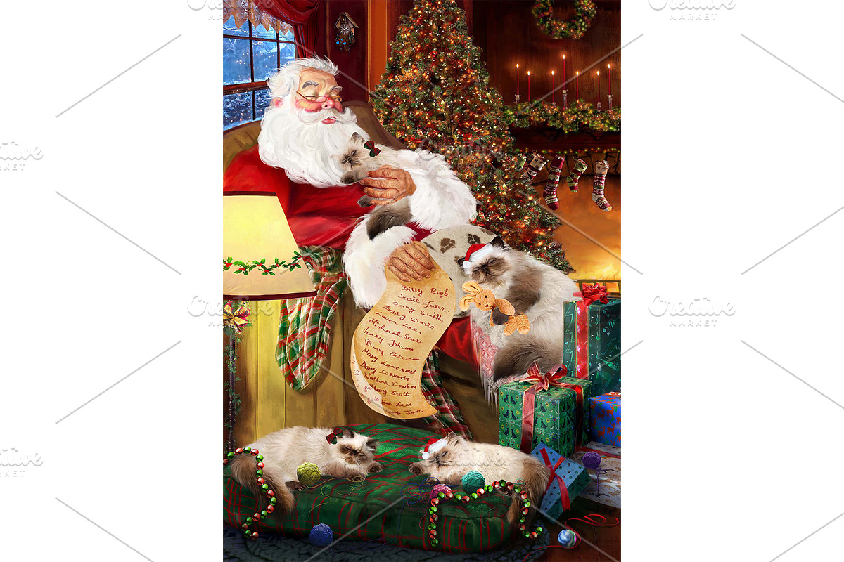 Christmas Santa Himalayan Cat Art, an Animal Illustration by Art Paradise Studios (Photo 1 of 3)