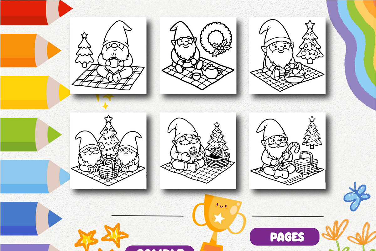 Gnomes Christmas Picnic Coloring, a Seasonal Illustration by Design Zone (Photo 4 of 5)