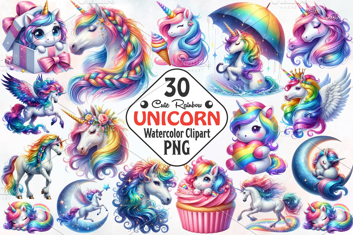Rainbow Unicorn Clipart, an Illustration by RobertsArt (Photo 1 of 7)