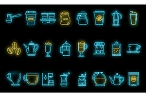 Barista Coffee Icons Set Vector Neon