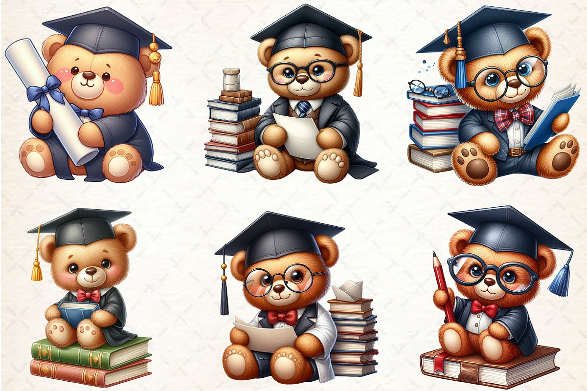 Watercolor Graduation Teddy Bear Cli, an Illustration by Libby Wishes (Photo 2 of 6)