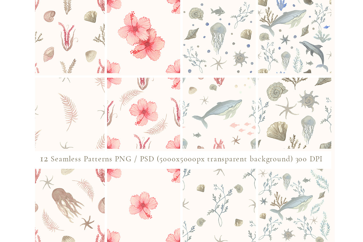 Oceanic Dreams Watercolor Clipart, a Pattern Graphic by Nadia Semyroz (Photo 2 of 10)