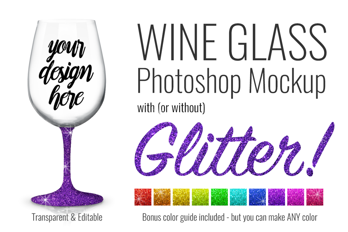 Wineglass Mockup PSD w/ Glitter, a Product Mockup by SarahDesign (Photo 2 of 7)