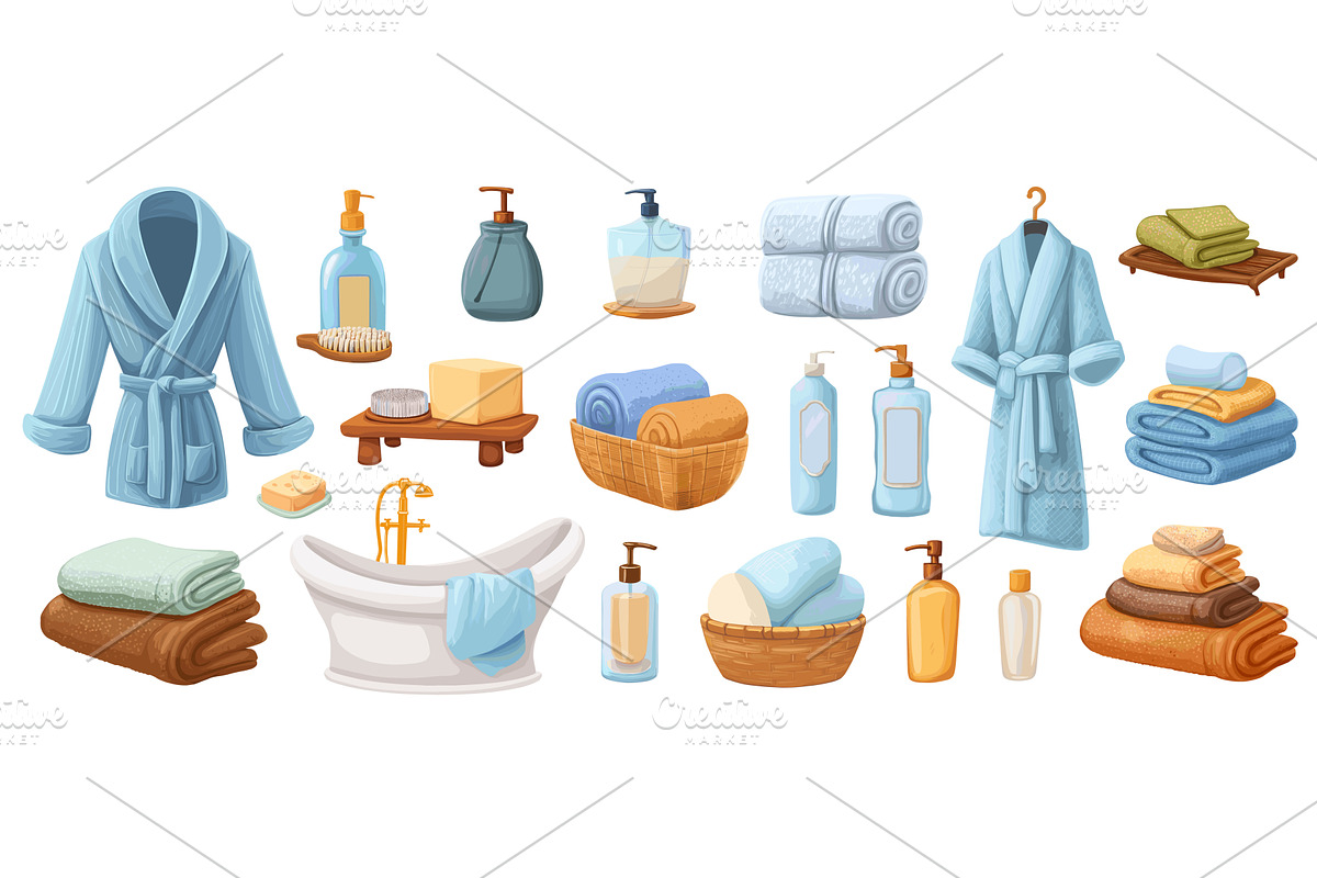 Bathroom accessory set. Blue robe, an Object Illustration by Stock-Smart-Start