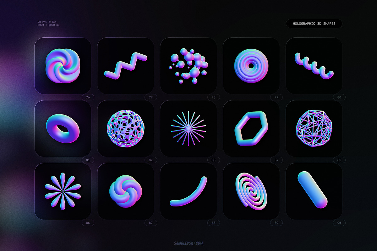 Holographic 3D shapes collection, an Object Graphic by Samolevsky (Photo 12 of 13)