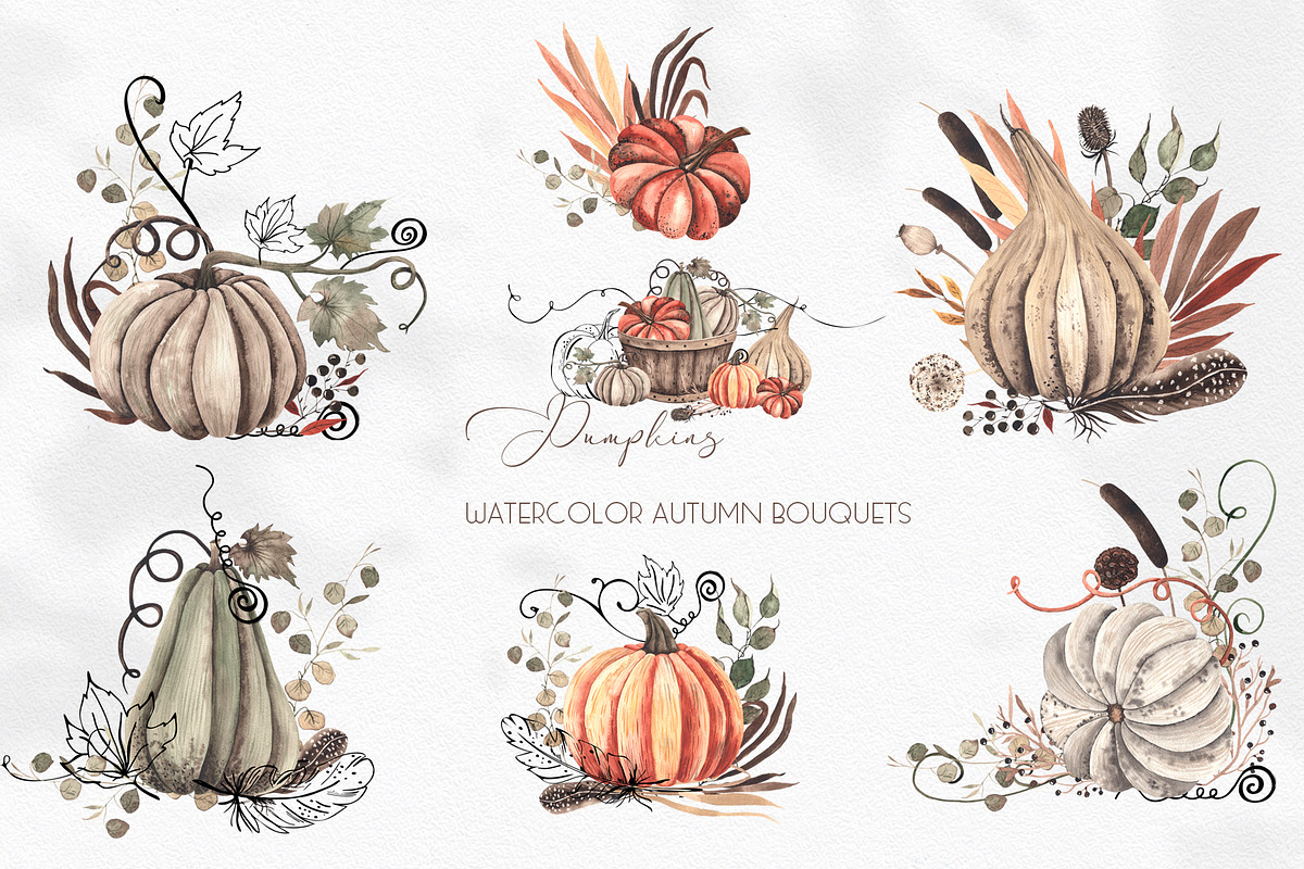 Watercolor Autumn Pumpkins, an Object Graphic by Ana-Sakuta (Photo 7 of 18)