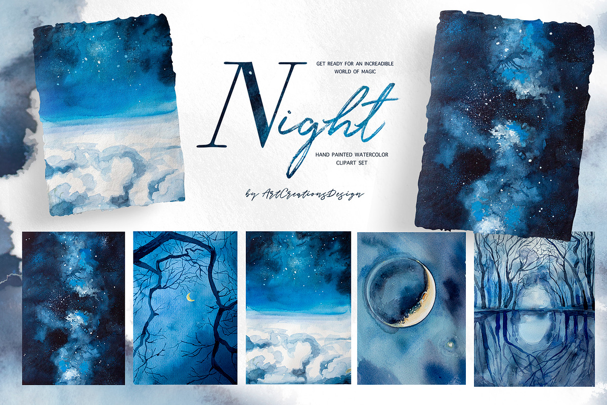 Hand-Painted Night Clipart Set, an Animal Illustration by ArtCreationsDesign (Photo 17 of 29)