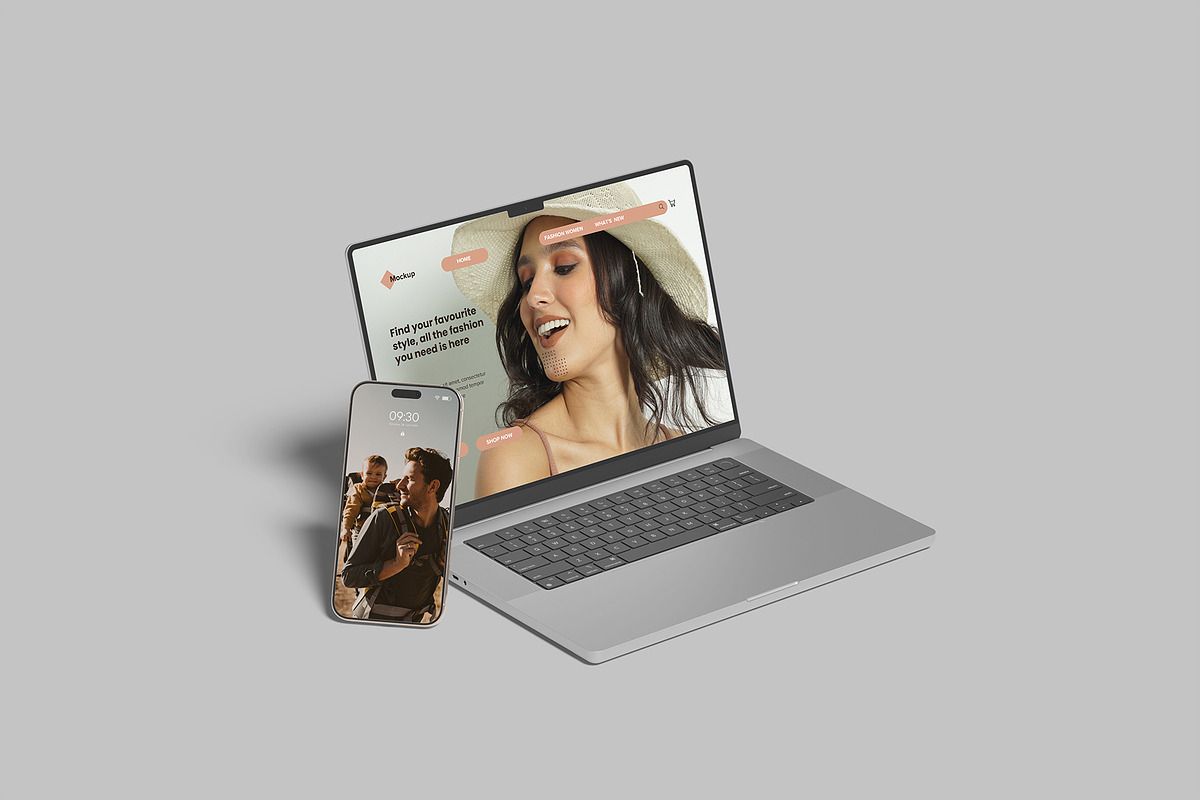 Smartphone with Laptop Mockup, a Device Mockup by lamorastudio (Photo 2 of 11)