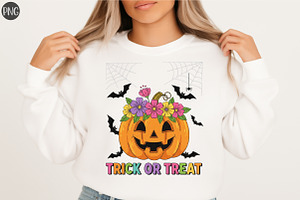 Pumpkin Floral Trick or Treat Graphi, an Illustration by Libby Wishes