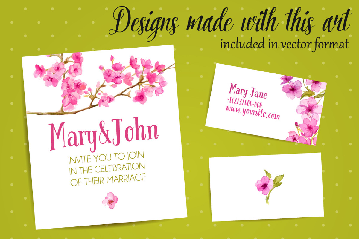 Cherry blossom watercolor art, an Illustration by Anna's Creative Store (Photo 3 of 3)