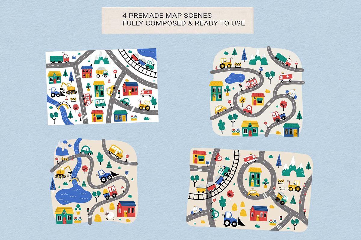 Kids Cars Clipart & Map Creator, a Transportation Illustration by Irina Ostapenko (Photo 9 of 14)