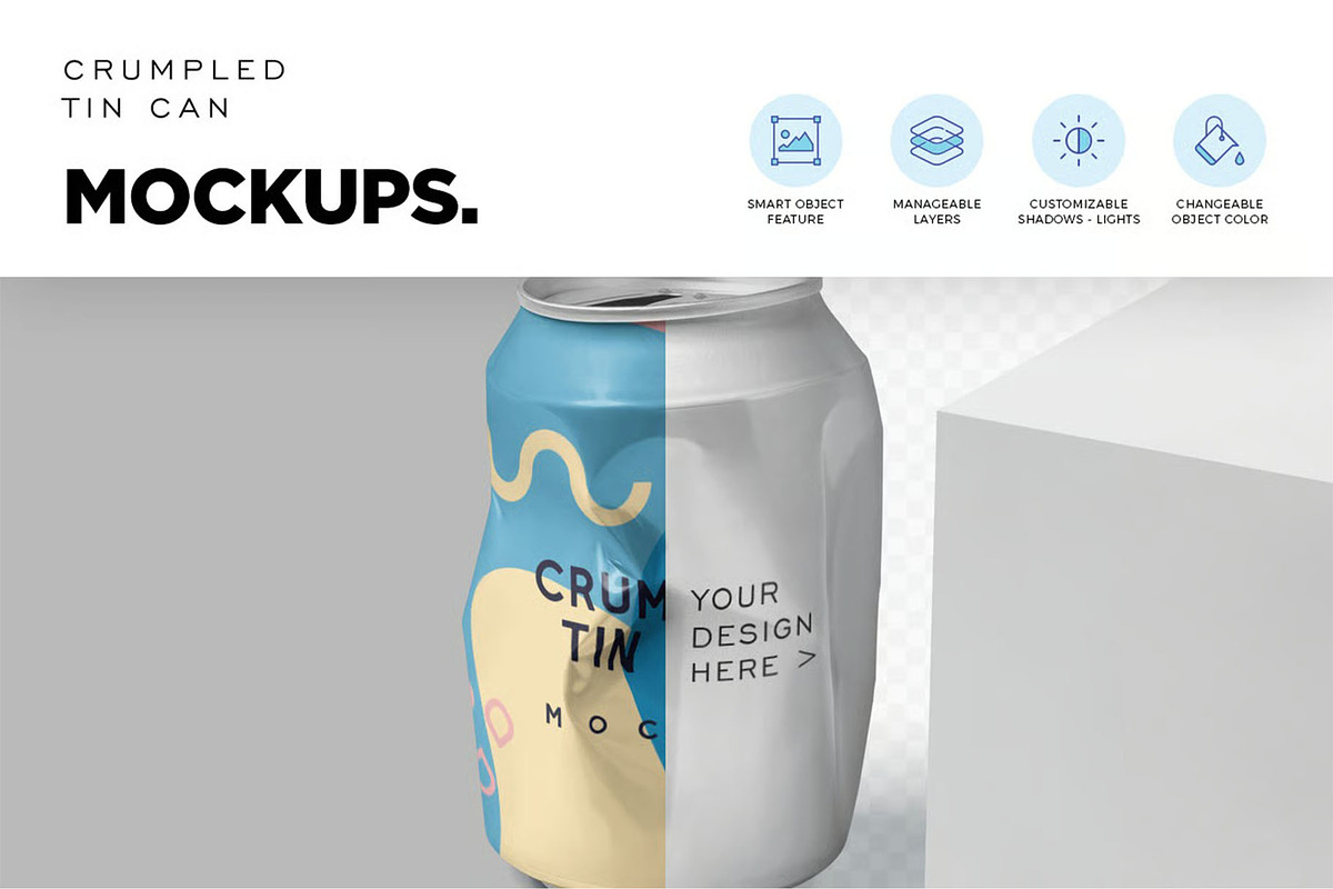 Crumpled Can Mockups, a Cups & Container Mockup by megostudi0 (Photo 2 of 6)