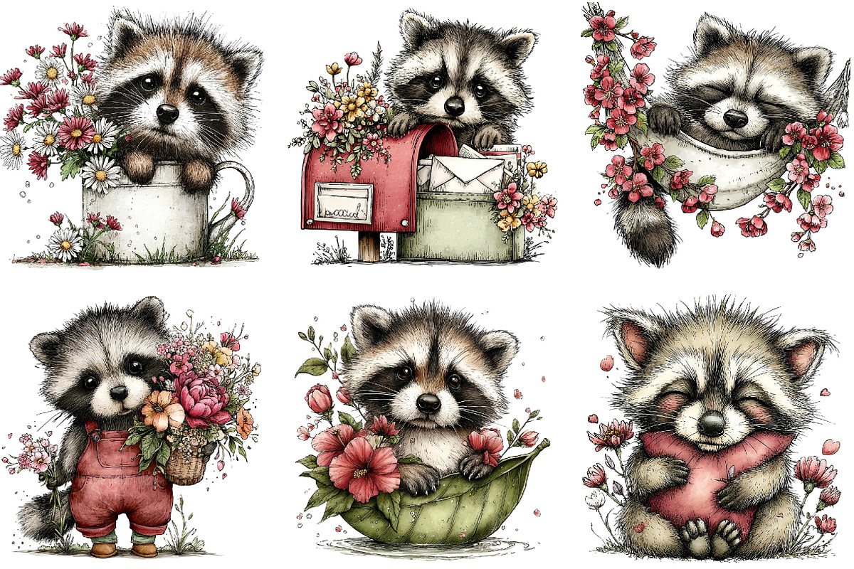 Whimsical Spring Raccoon Clipart, an Illustration by Dream Creation (Photo 5 of 6)