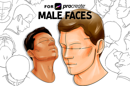 Procreate Male Faces Stamp Brushes, a Brush Add-On by Starkin Art