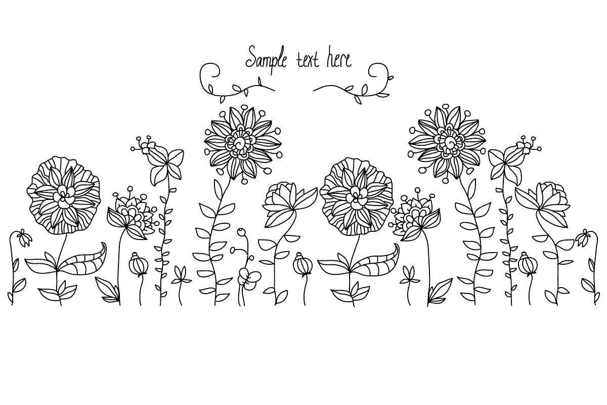 line drawing decorative flowers, a Decorative Illustration by Lesia.kabakova
