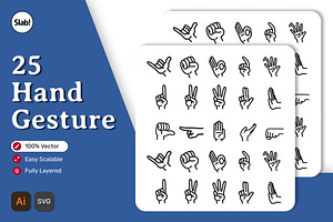 Hand Gesture Outline Illustration, an Object Graphic by SLAB! Design