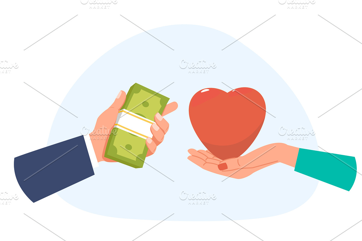 Man hand with money and woman arm, a Finance Illustration by Vectorbuum