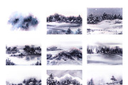 Watercolor Winter Landscapes Set, a Texture Illustration by Nuburu (Thumbnail 3 of 14)