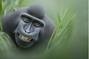A macaque monkey is concealed within, an Animal Photo by ZinetroN
