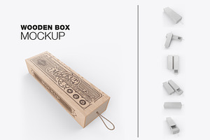 Wooden Box With Rope Mockup