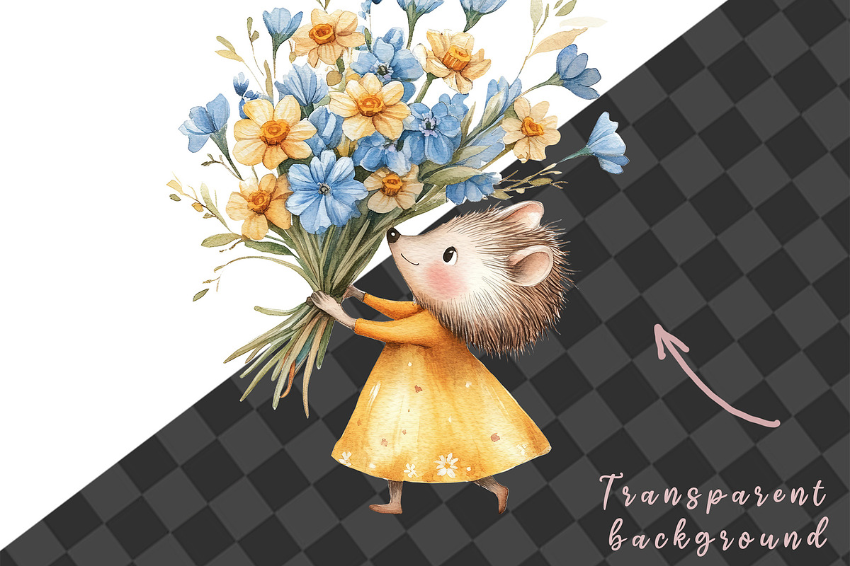 Spring woodland animal with bouquet, an Animal Illustration by Usis (Photo 6 of 7)