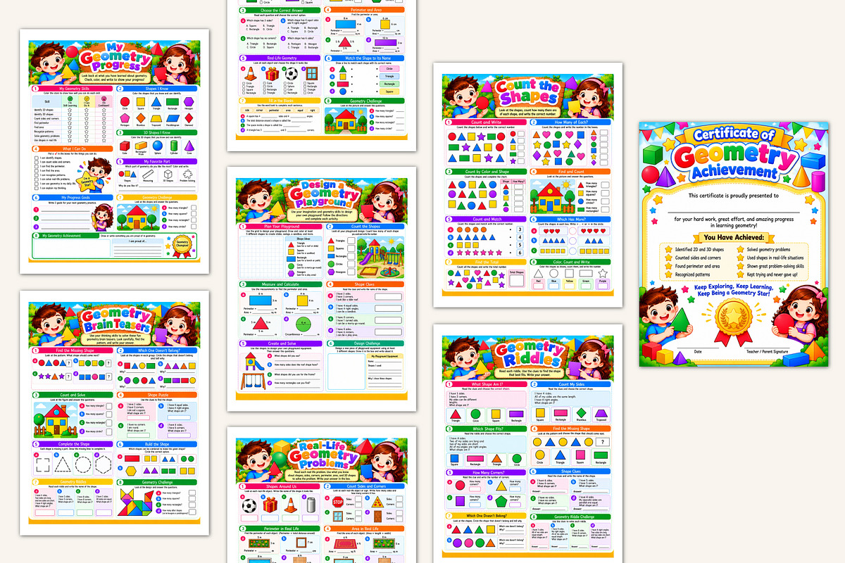 2027 Kids Geometry Practice, a Stationery Template by Designmela01 (Photo 4 of 5)