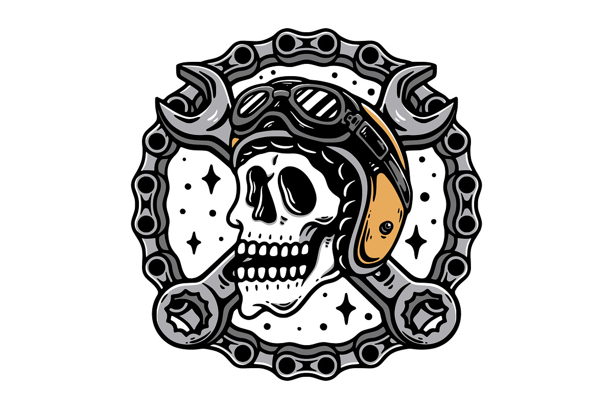 Biker Mechanic Skull Illustration, an Object Illustration by Decoconio Design (Photo 3 of 3)