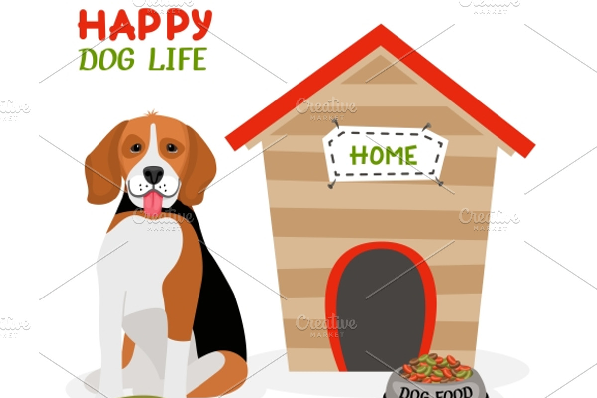Happy Dog Life, an Animal Illustration by Microvector