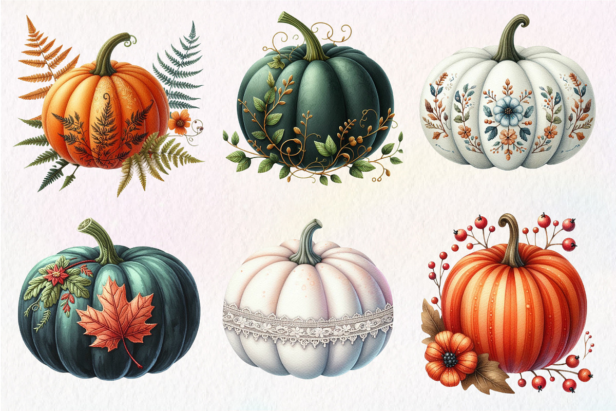 Faux Embroidery Fall Pumpkin Clipart, an Illustration by Dream Creation (Photo 2 of 7)
