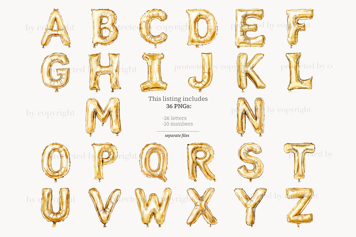 Gold Foil Alphabet Balloon Letters, a Decorative Illustration by GlamArtZhanna (Photo 2 of 5)