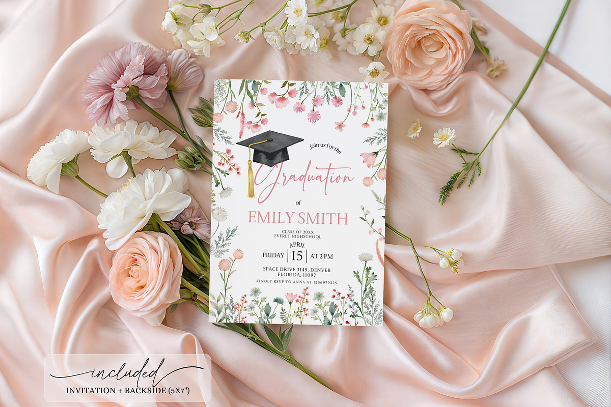 Wildflower Graduation Invitation, a Templates & Theme by VeliusCreativeStudio (Photo 2 of 3)