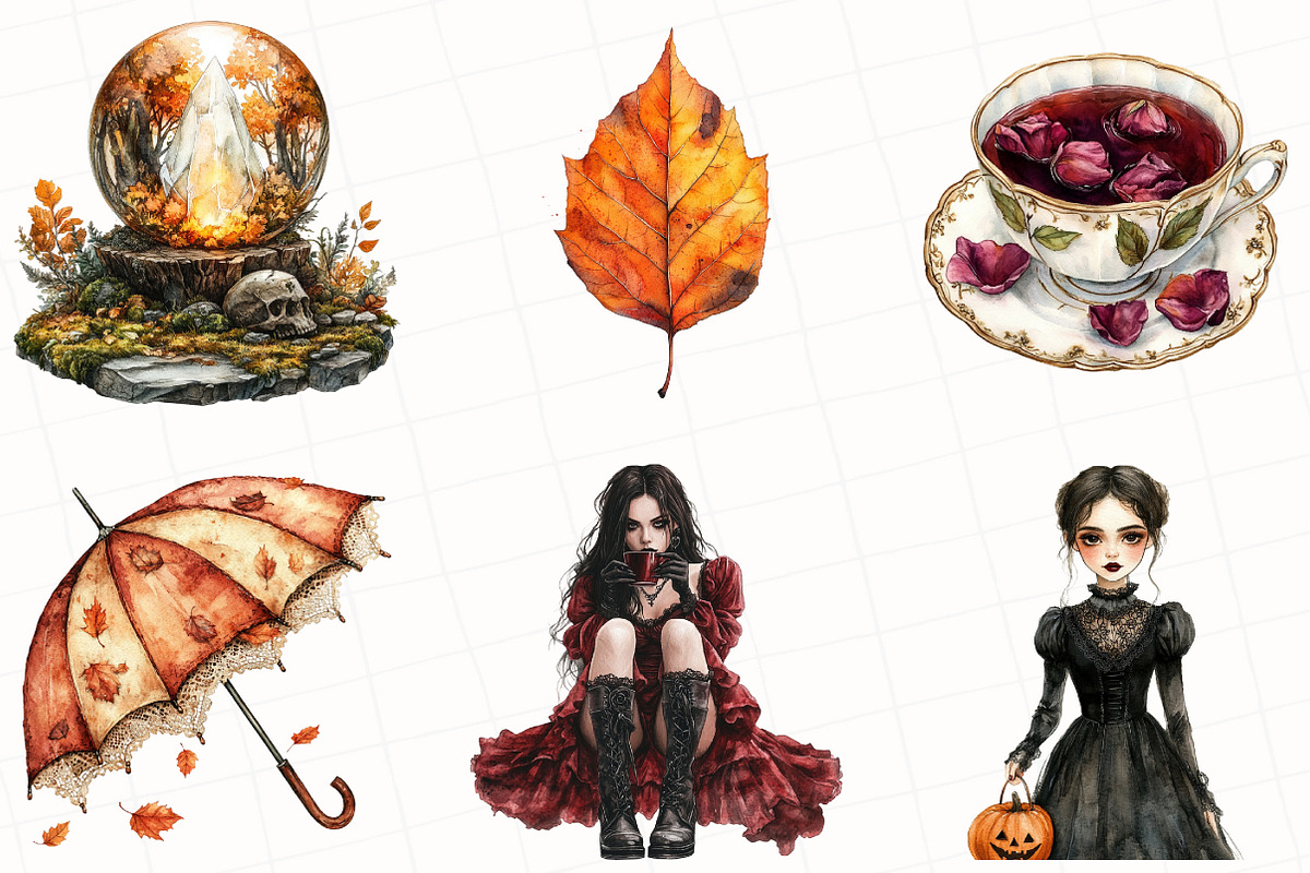 Watercolor Gothic Autumn Clipart, an Illustration by OK Design (Photo 5 of 5)